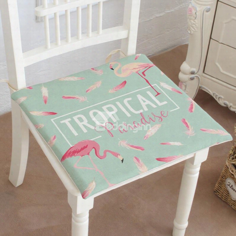 15␔15in Flamingos And Trpoical Paradise Pattern Green Squar E Cotton Chair Cushion
