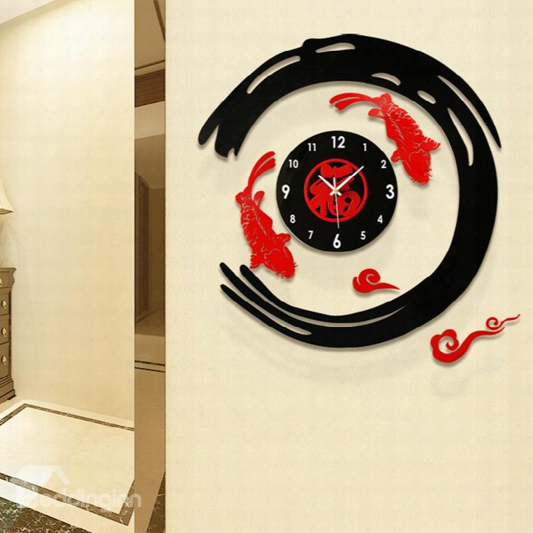 27␔28in Fishes And Chinese Character Acrylic Eco-friendly And Waterproof Battery Hanging Wall Clock