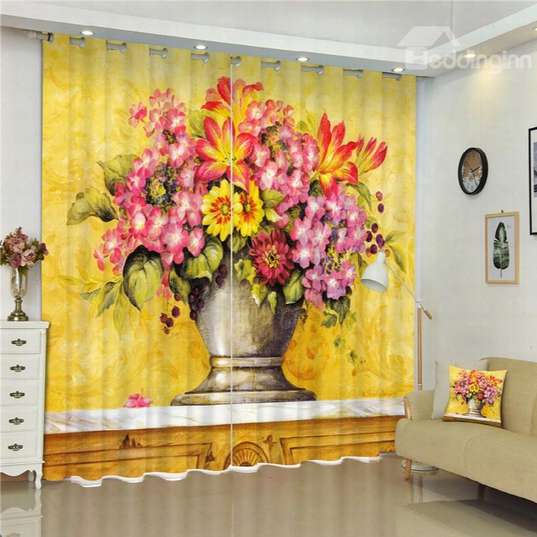 3d Beautiful Flowers In Delicate Vast Printed Retro Style Custom Living Room Curtain