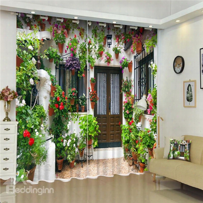 3d Beautiful Flowers On The Wall Printed Decorative Custom Living Room Curtain