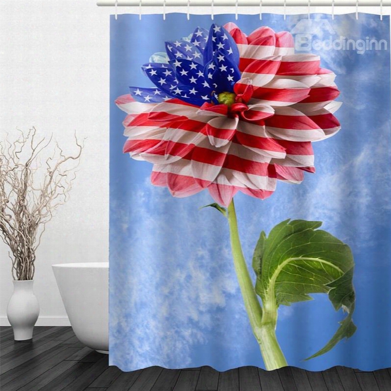 3d Blue Background With Flower Printed Polyester Waterproof And Eco-friendly Shower Curtain