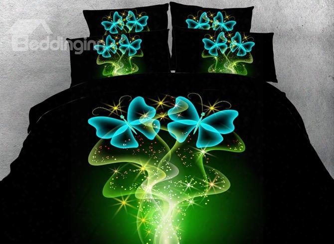 3d Blue Butterflies Printed Tencel 5-piece Comforter Sets