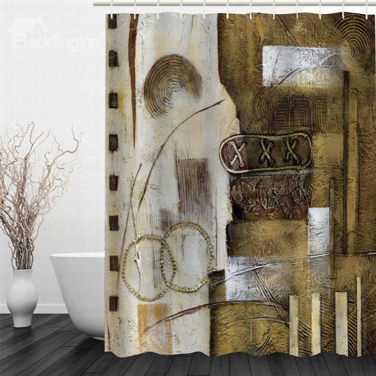 3d Brown Art Work Pattern Polyester Waterproof And Eco-friendly Shower Curtain