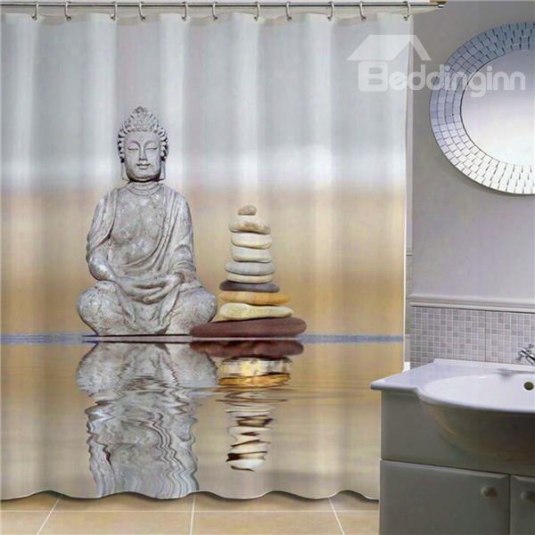 3d Buddha And Stone Printed Polyester Bathroom Shower Curtain