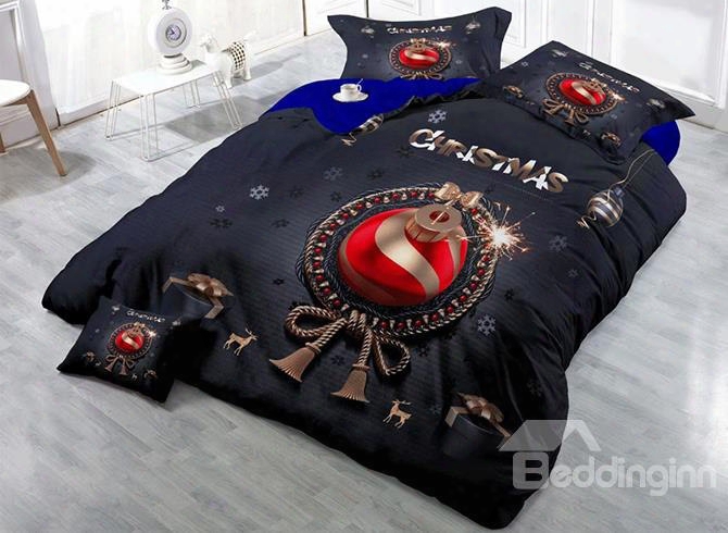 3d Christmas Ornament Ball Printed Cotton 4-piece Bedding Sets/duvet Covers