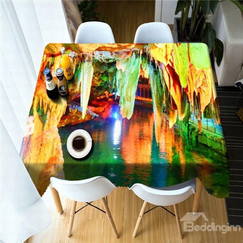 3d Colorful Karst Caves Wonderful Scenery Printed Thick Polyester Table Cover Cloth