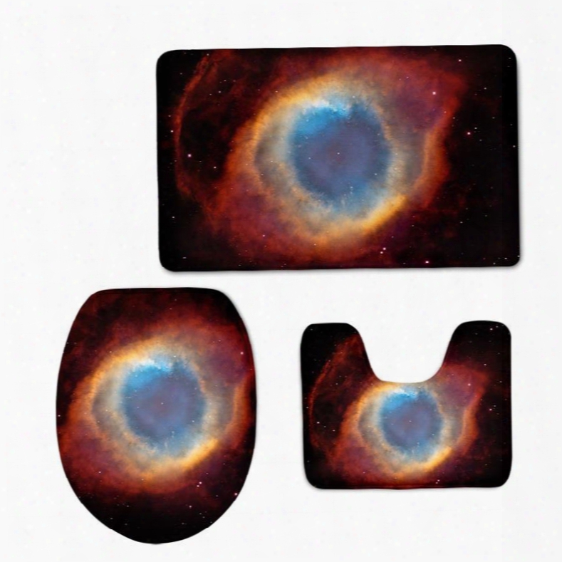 3d Eye-shape Galaxy Printed Flannel 3-piece Black Toilet Seat Cover
