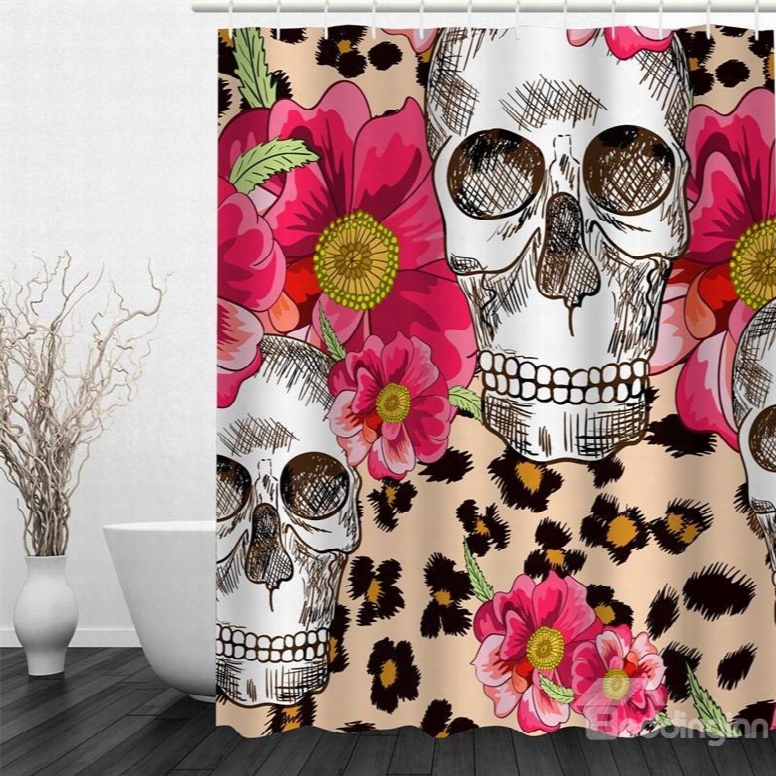 3d Flowers And Skulls Pattern 3d Polyester Waterprof And Eco-friendly Shower Curtain