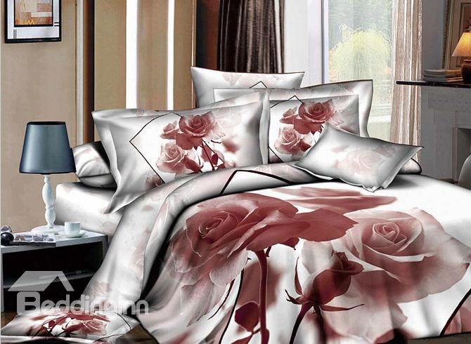 3d Nude Rose Printed Cotton 4-pece White Bedding Stes/duvet Covers