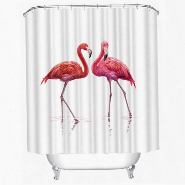 3d Pink Ostrich Printed Polyester Bathroom Shower Curtain