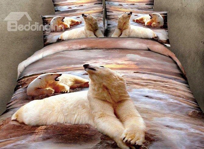 3d Polar Bears Printed Cotton 4-piece Bedding Sets/duvet Covers