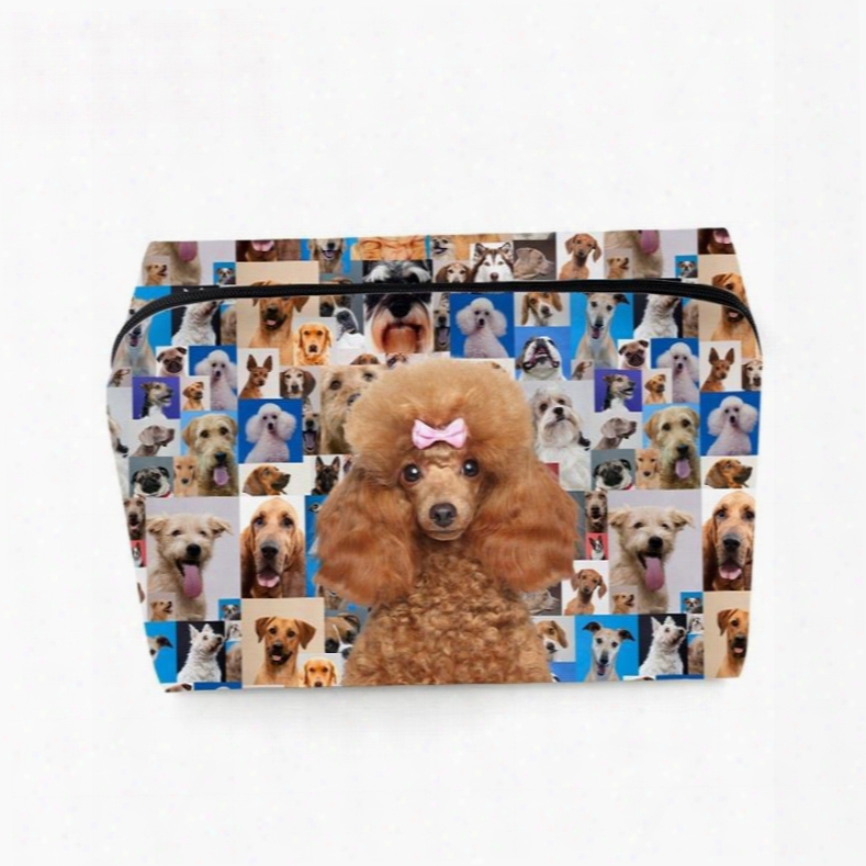 3d Portable Poodle And Various Dogs Printed Pv Cosmetic Bag