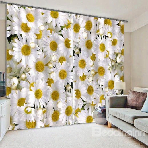 3d Sun Folwers Printed Pastoral Style Custom Polyester Energy Saving Curtain
