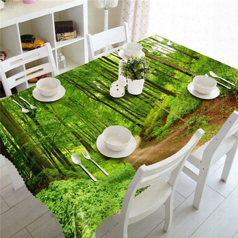 3d Thick Forest And Winding Path Printed Thick Polyester Table Cover Cloth