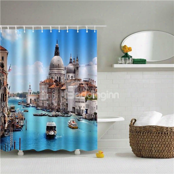 3d Venice Printed Polyester Blue Bathroom Shower Curtain