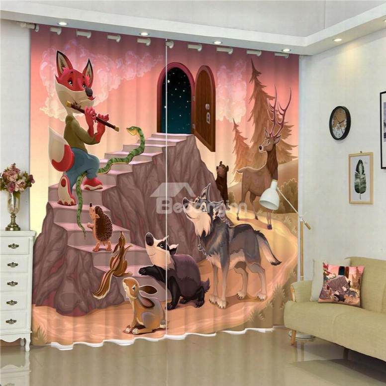 3d Wolf Fox And Rabbit Printed Animal Party Living Room And Children Custom Curtain