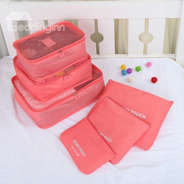 6pcs Red Thickening Multi-functional Waterproof Travel Storage Bags Luggage Organizers