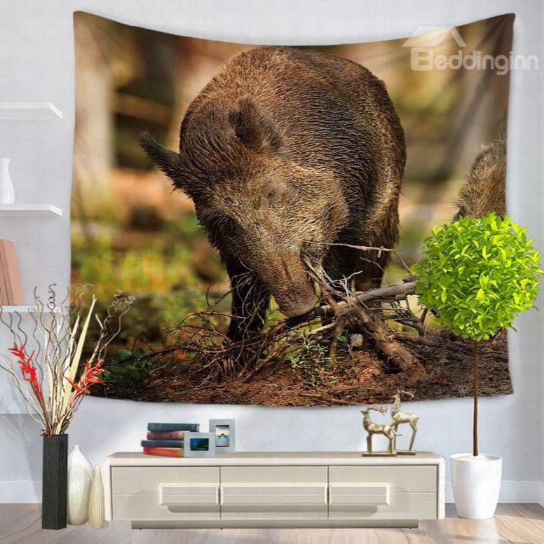 A Boar Eating Branches And Foraging Pattern Decrative Hanging Wall Tapestry