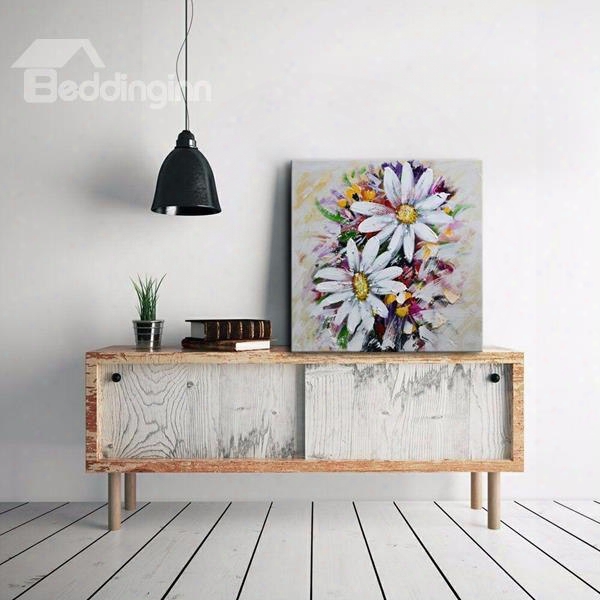 Amazing Square White Flower Pattern Canvas Stretched None Framed Oil Painting