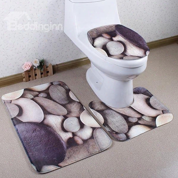 Btahroom Decor Caroset Pebble 3d Printing 3-piece Toilet Seat Cover