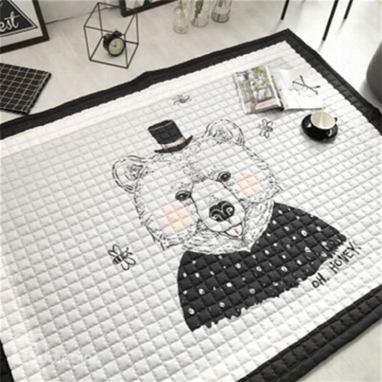 Bear Pattern Rectangular Polyester Baby Play Floor Mat/crawling Pad