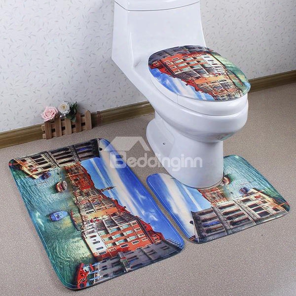 Beautiful Ca Roset 3d Venetian Scenery Printing 3-piece Toilet Seat Cover