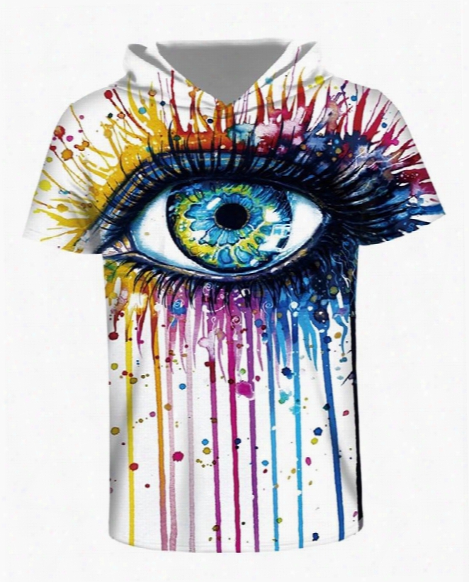 Big Eye Colorful Pantng Round Neck Comfortable 3d Short Sleeve For Men Hooded T-shirt