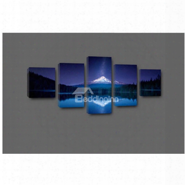 Blue Sky And Lake Hanging 5-piece Canvas Eco-friendly And Waterproof Non-framed Prints