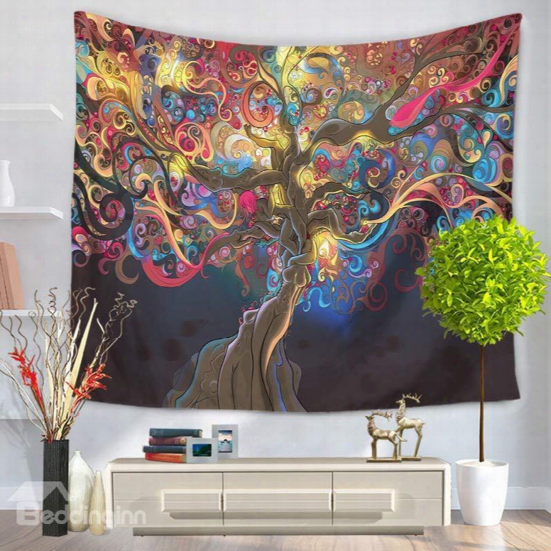 Boho Chic Colorful Tree Branches Oil Painting Hanging Wall Tapestry