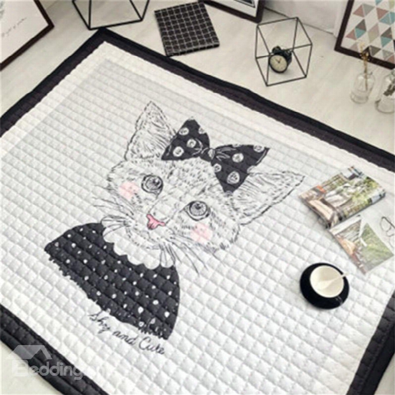 Cartoon Cat Pattern Rectangular Polyester Baby Play Floor Mat/crawling Pad