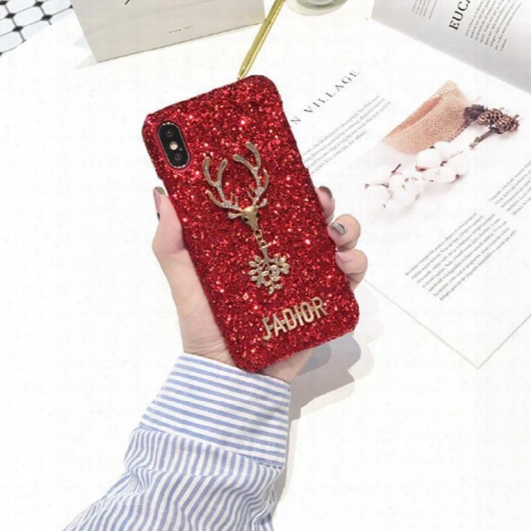 Christmas Deer Bling Red Phone Cover For Apple 6/7/8 Plus X Caees