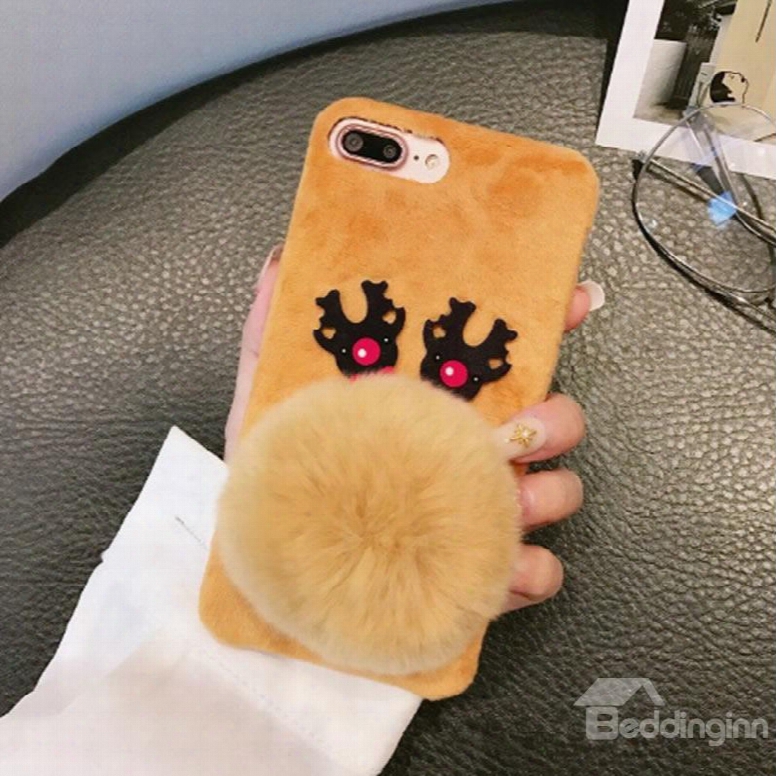 Christmas Deer Shape Fluffy Phone Cover For Apple 6/7/8 Plus X Cases
