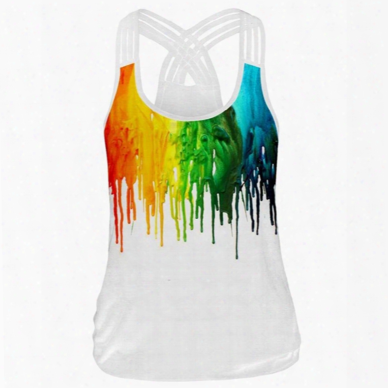 Color Painting Round Neck 3d Print Sleeveless Vest Tank Top
