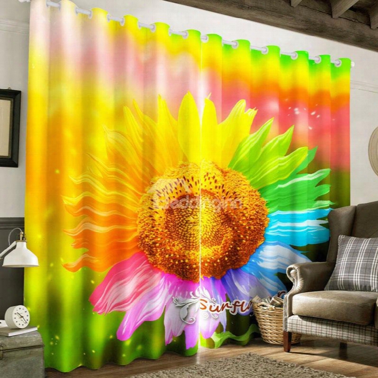 Colorful Ad Florid Chrysanthemum Printed 2 Panels Decorative And Blackout Curtain