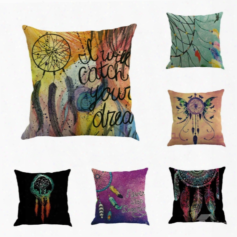 Colorf Ul Dreamcatcher Pattern Decorative Linen Square Throw Pillow