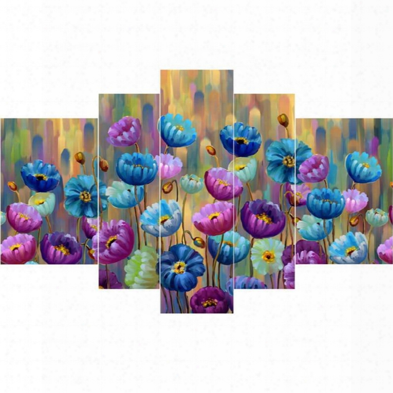 Colorful Flowers Pattern Hanging 5-piece Canvas Eco-friendly Waterproof Non-framed Prints