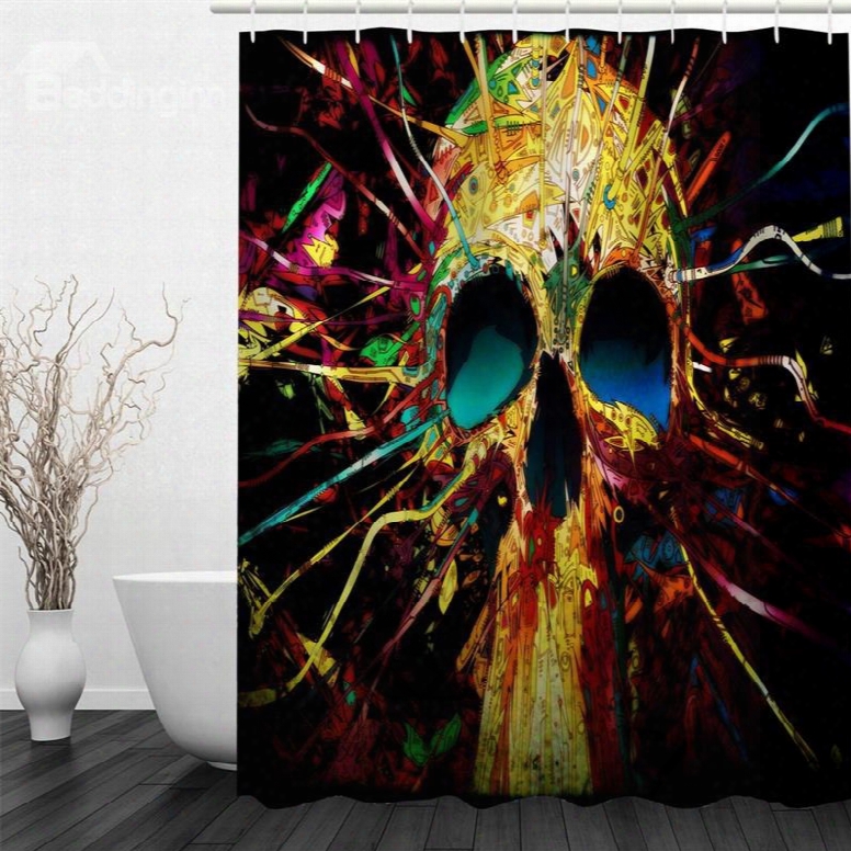 Colorful Skull Head Creative Style Polyester Waterproof And Eco-friendly 3d Shower Curtain