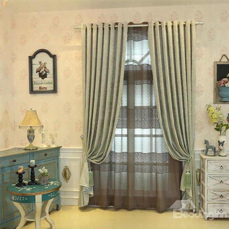 Concise Style Chenille 2 Panels Living Room And Bedroom Sheer Curtain