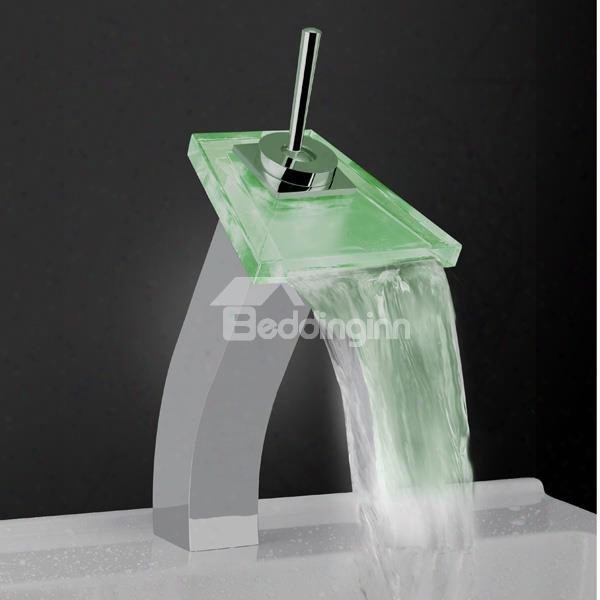 Contemporary Built-in Led Temperature Control Stick Handle Heightened Luminous Glass Faucet