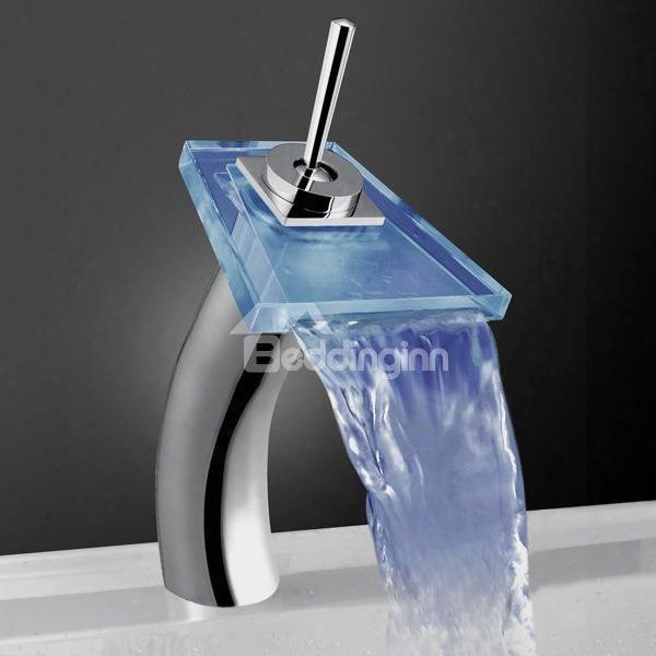 Contemporary Led Color-changing Luminous Eightened Trapezoid Glass Faucet