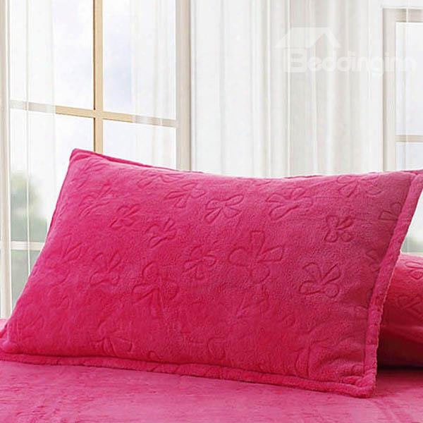 Coral Rosy Fleece Soft Solid Single Pillowcase One Pair