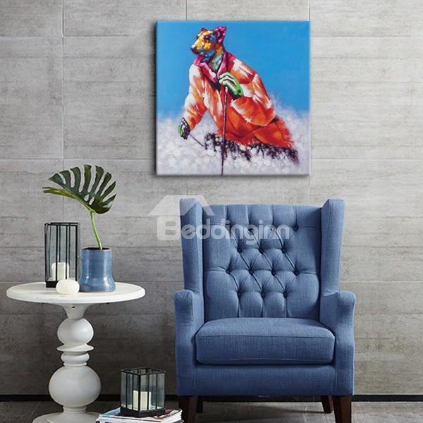 Creative Design Skiing Dog Pattern Home Decorative Oil Painting