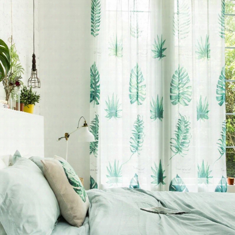 Decoration And Dust-proof Polyester Printing Green Leaves Sheer Curtain And Window Drapes