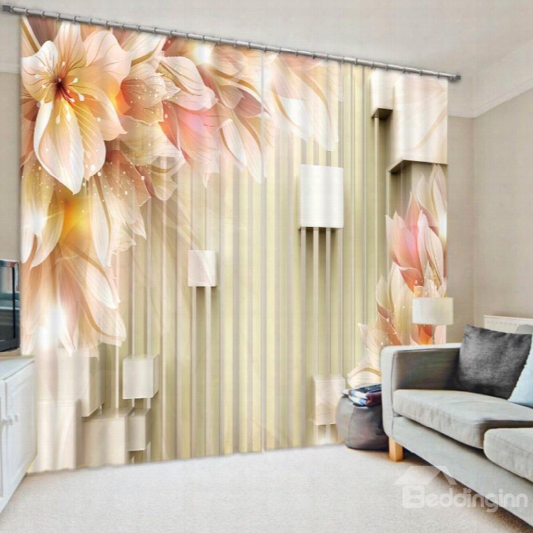 Decoration Dreamy Flowers 3d Printed 2 Panels Custo M Polyester Curtain