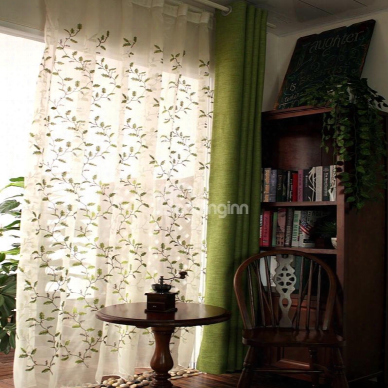 Decoration Polyester Embroidery Organza Small Branches Pastoral Style Sheer Curtain And Drapes