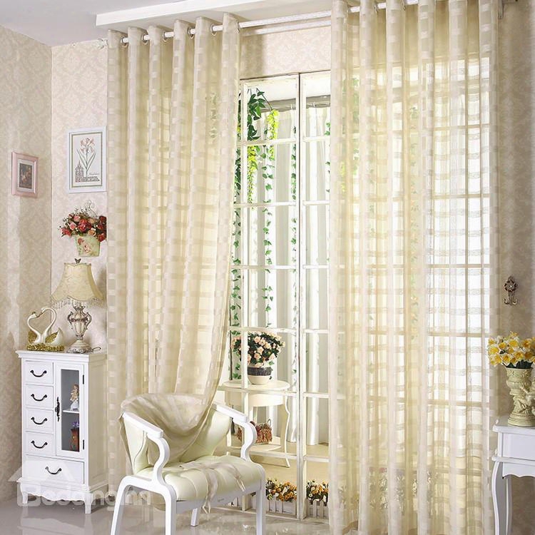 Decorative Elegant Concise Exquisite Beige Color Custom Sheer Curtain And Drapes