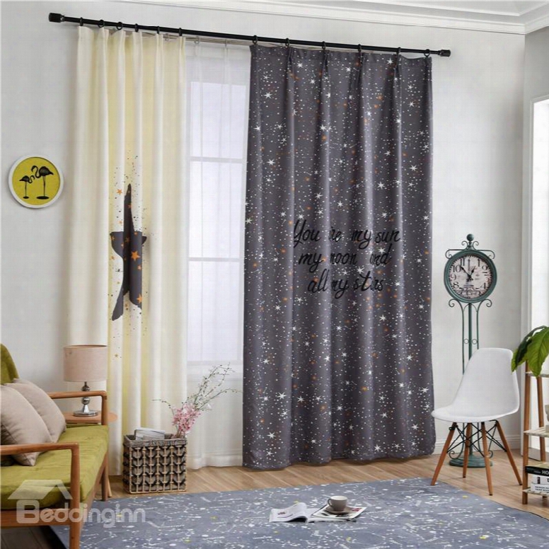 Decorative Polyester Digital Printing Stars Romantic Style 2 Panels Curtain