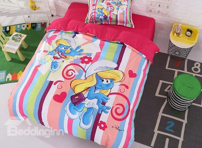 Dreamy Smurfette Singer And Colorful Stripes Twin 3-piece Kids Bedding Sets