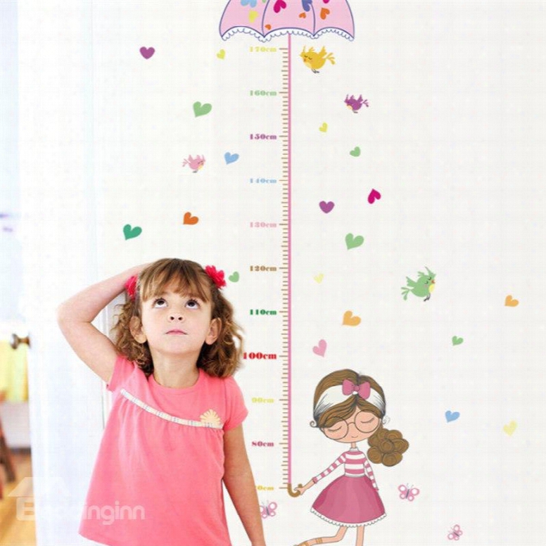 Durable Waterproof Umbrella And Cartoon Girl Pvc Kids Room Height Ruler Wall Stickers