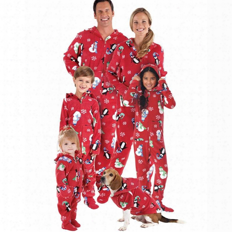 Elegant And Crea Tive Style Iceman With Snowflake Pattern Red Onesie Polyester Family Christmas Pajamas